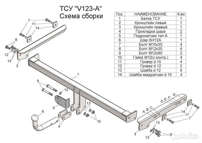 Фаркоп на Skoda Yeti V123-A