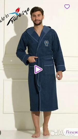 Мужской махровый халат с капюшоном