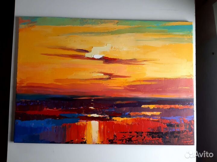 Картина абстрактная большая Золотое море 50 на 70