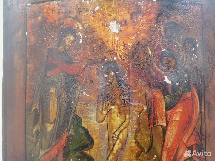 Икона Богоявление Господне 19 век оклад латунь
