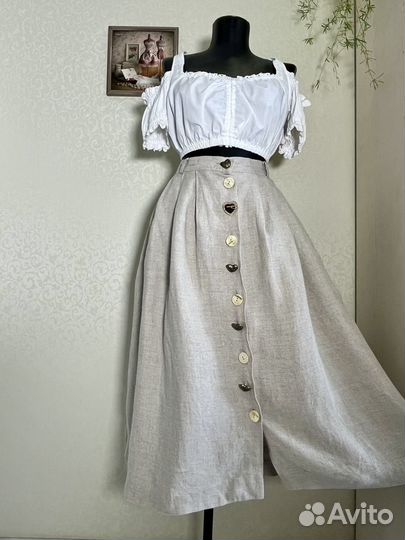 Баварская юбка, винтаж, лен, 50, Германия, нюанс