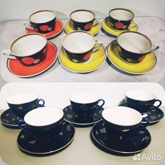 Чайная пара, кобальт, винтаж