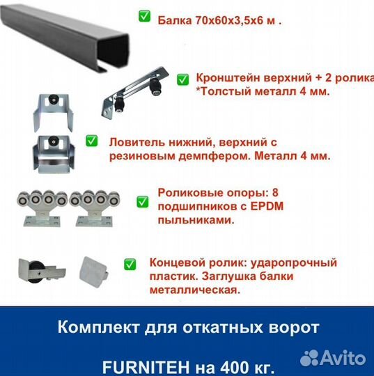 Комплект для откатных ворот furniteh балка 6 м