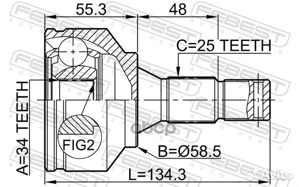 ШРУС наружный 34X58.5X25 citroen berlingo 08- 2