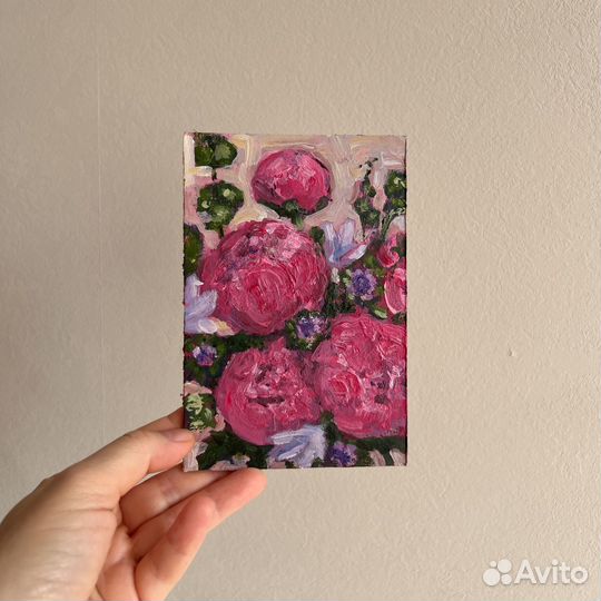 Картины с цветами розовые пионы 10/15 см