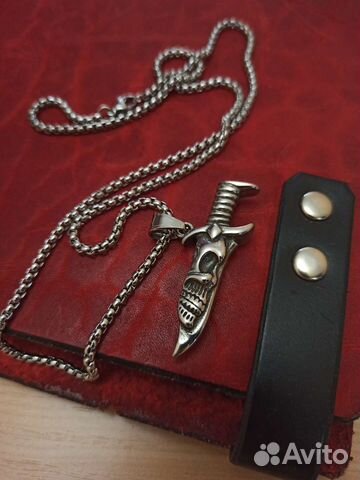 Кулон Кинжал с черепом, сталь