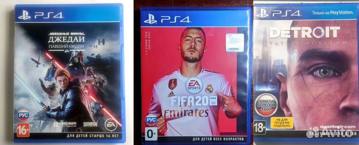 3 игры для ps4/ джедаи, fifa 20, detroid