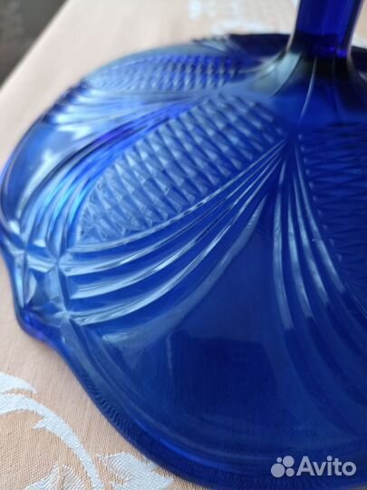 Сахарница синее стекло СССР и сахарница гжель