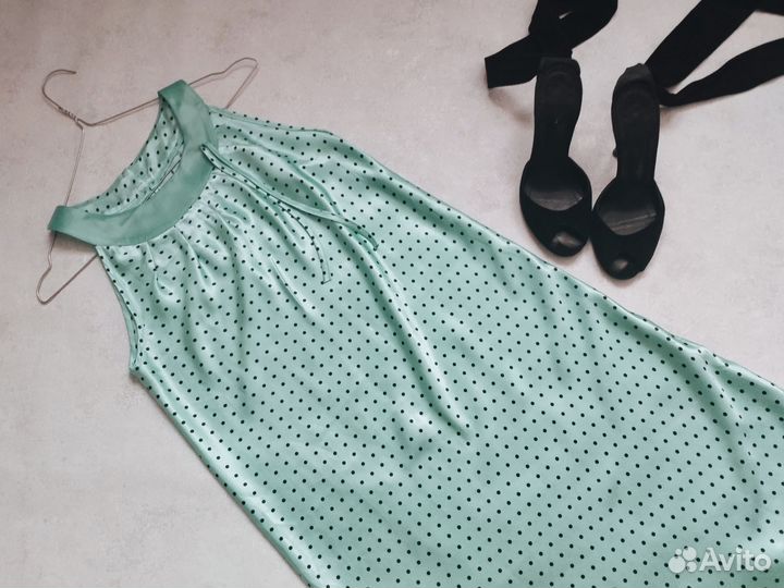 Женское платье прямое в горох до колена ретро 42