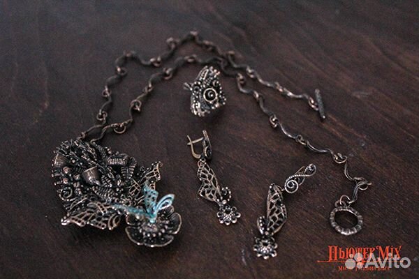Комплект авторских украшений. Литье. Бронза