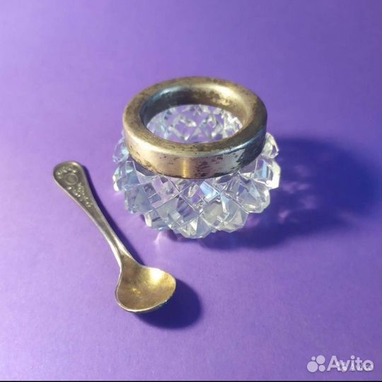 Солонка горчичница хрусталь серебро 875 СССР 1950е
