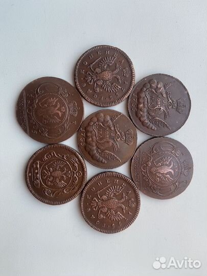 Набор 1 копейка 1755 года орел В облаках 7 штук