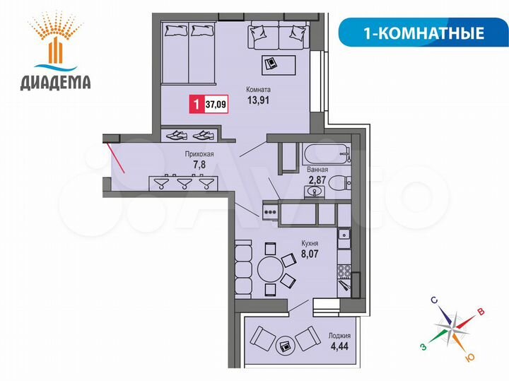 1-к. квартира, 37,1 м², 17/22 эт.