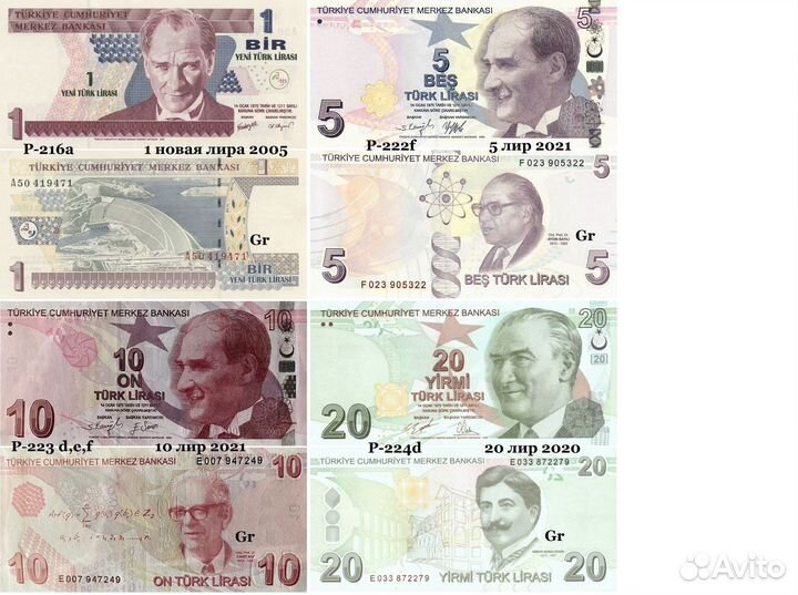 Купюры Азербайджан, Армения, Грузия, Турция, UNC