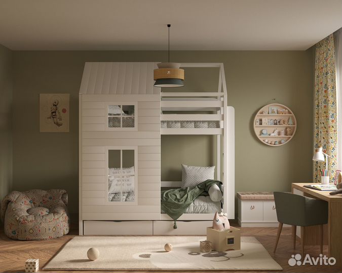 Детская кровать домик с окошками