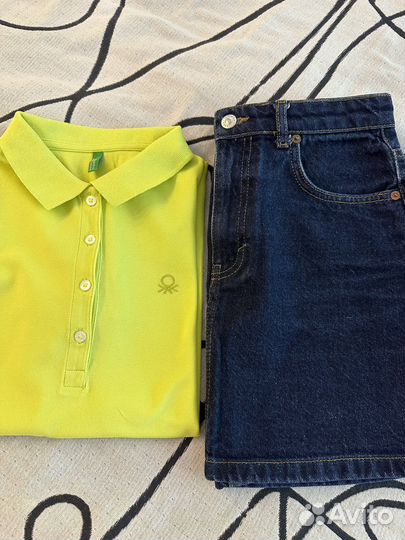 Джинсовая юбка Pull&Bear + футболка поло