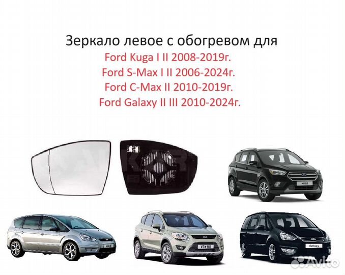 Зеркало стекло левое Ford Kuga S-Max Galaxy Форд