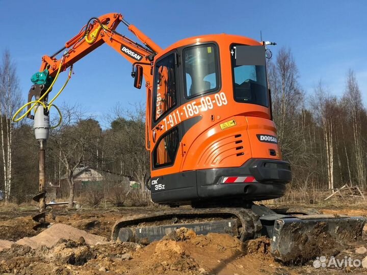 Аренда мини экскаватора, ямобур, сваекрут