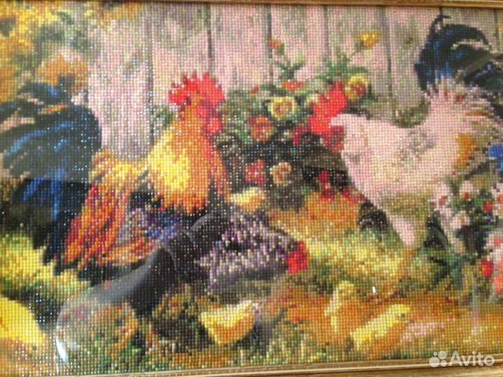 Картина куриный двор в вышита алмазной мозаикой им