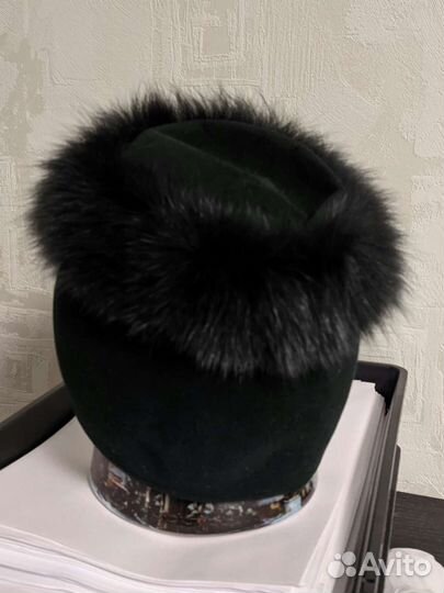 Шляпка зимняя женская шерсть с мехом