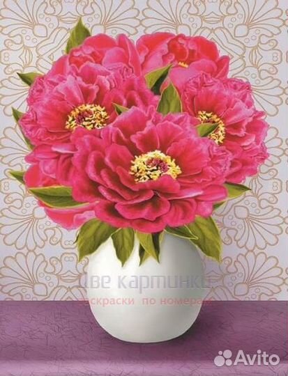 Алмазная мозаика 40x50 Букет розовых пионы в белой