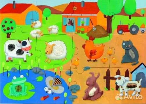 Djeco / Пазл-гигант с тактильными вставками, Ферма