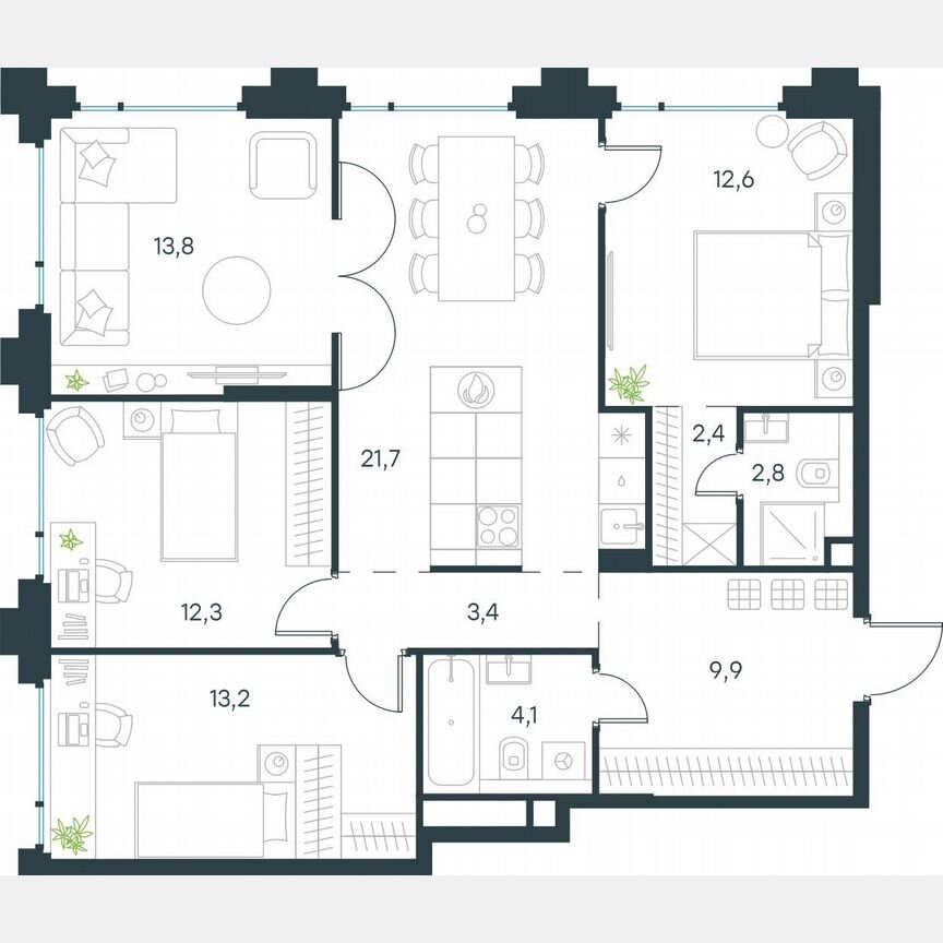 4-к. квартира, 96,2 м², 17/17 эт.