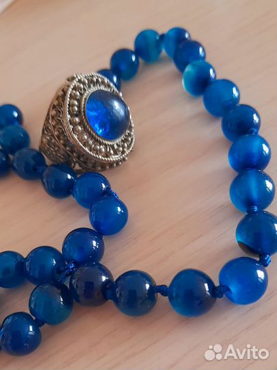 Кольцо/перстень мельхиор синий кабошон/ручная рабо