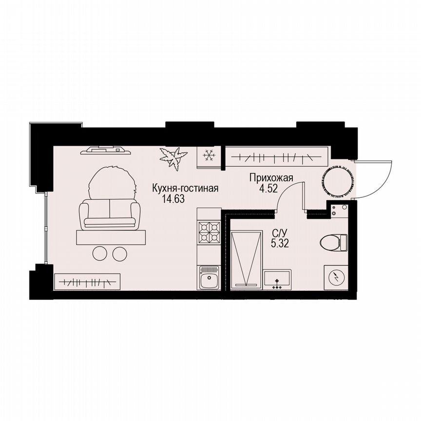 Квартира-студия, 24,5 м², 1/6 эт.