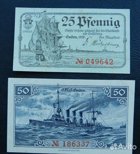 Германия 25+50пфеннигов 1918-1920 Эмден редкость