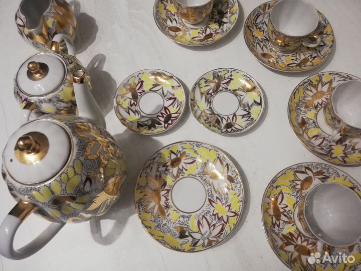 Чайный, кофейный,сервиз лфз, Золотые ромашки 
