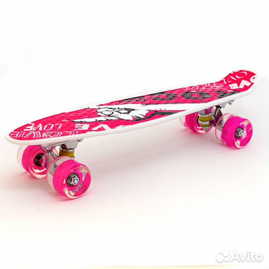 Скейтборд с ручкой, светятся колеса (Оранжевый)