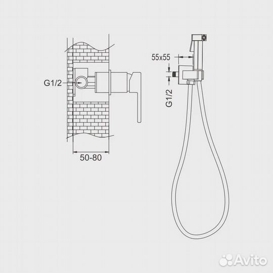 Гигиенический душ со смесителем Rose R2805H, черн