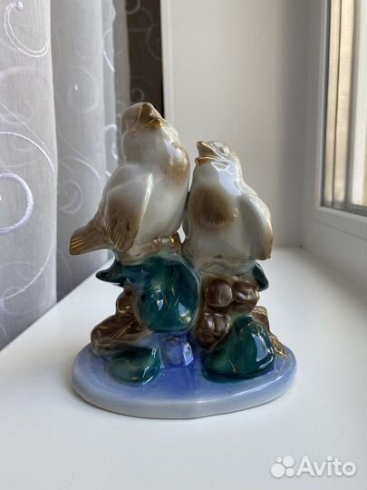 Фарфоровая статуэтка СССР Гжель Птички Песнопения