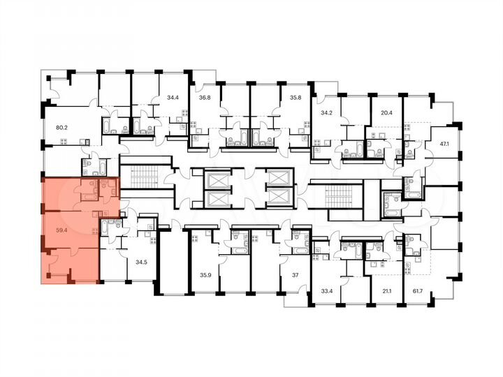 2-к. квартира, 59,4 м², 20/32 эт.