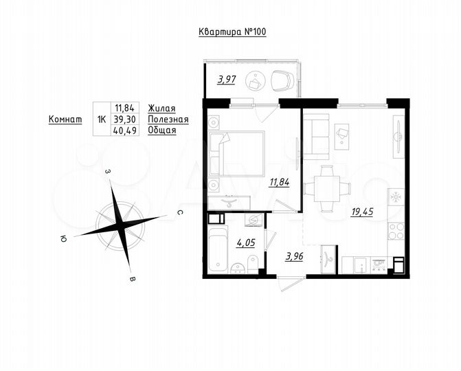 1-к. квартира, 40,5 м², 3/5 эт.