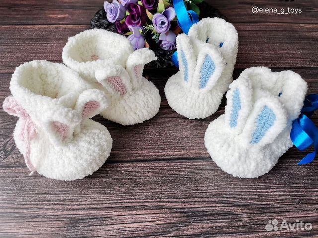 Пинетки носочки детские вязаные с ушками