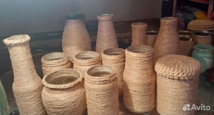 Баночки, вазочки интерьерные hand-maid основа+джут