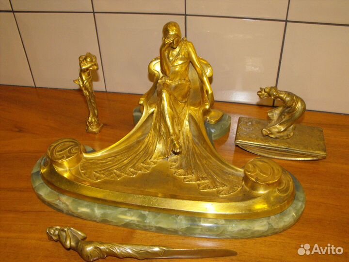 Антиквариат. Чернильный прибор. Статуэтка.Арт Нуво