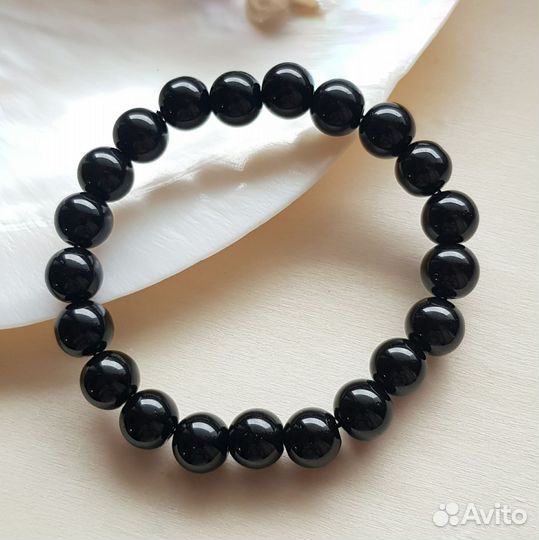 Браслет из черного агата на резинке