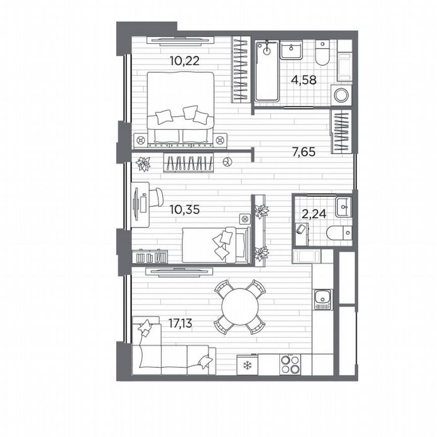 2-к. квартира, 52,2 м², 2/5 эт.