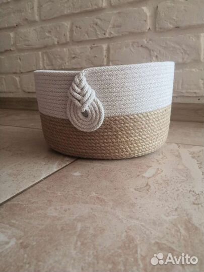 Интерьерная корзина Дуэт из джута и хлопка