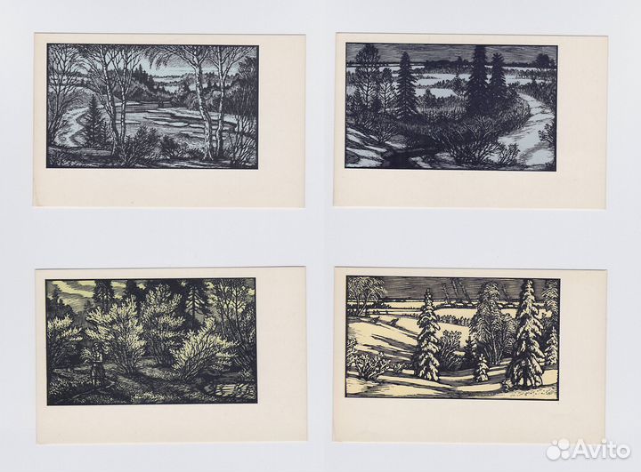 Времена года 12 гравюр на дереве 1969 Константинов