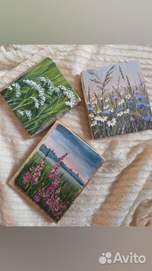 Картина маслом полевые цветы