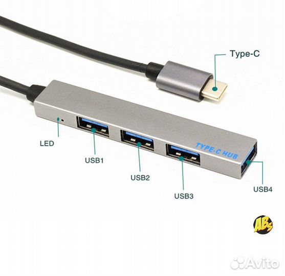 USB-C хаб на 4 порта USB 3.0 новый концентратор