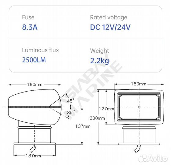 Прожектор 24V 360 градусов