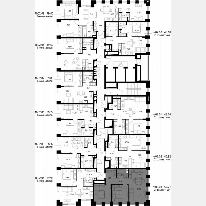 2-к. квартира, 57,7 м², 2/26 эт.