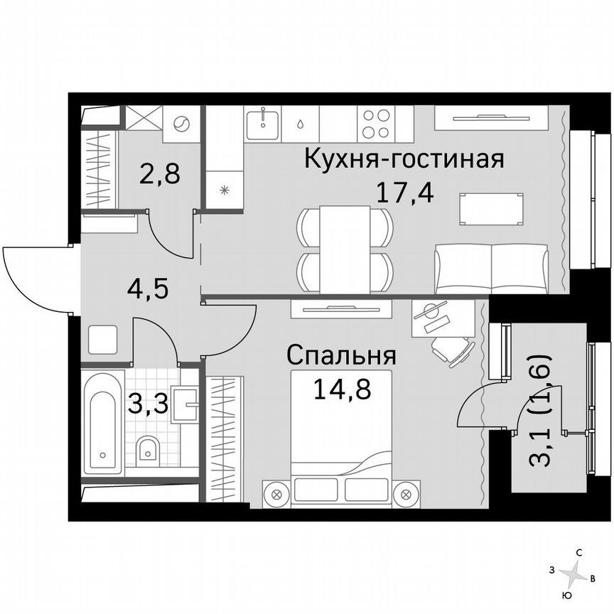 1-к. квартира, 44,5 м², 9/46 эт.