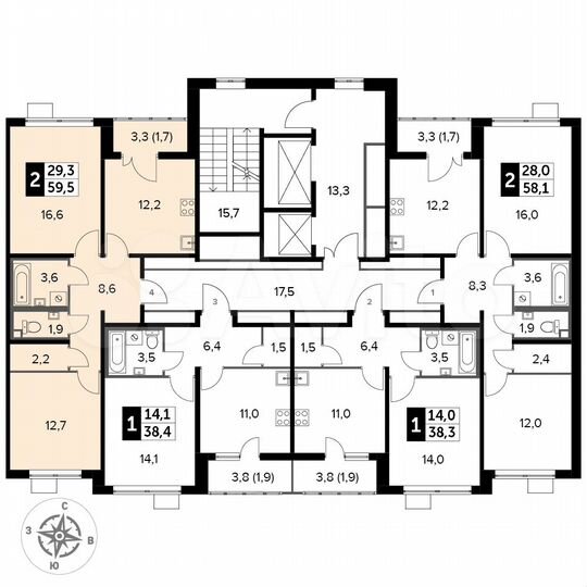 2-к. квартира, 59,5 м², 16/24 эт.