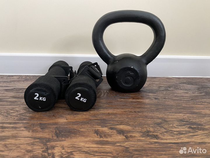 Гиря 6 кг и гантели по 2 кг